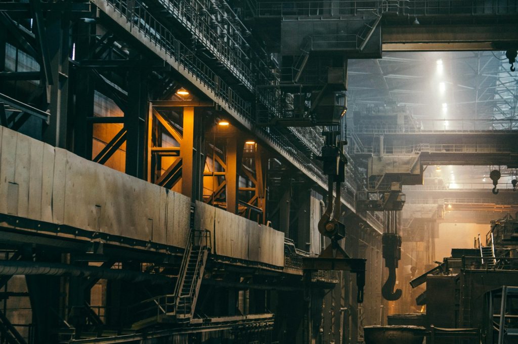 Interior of a large steel factory