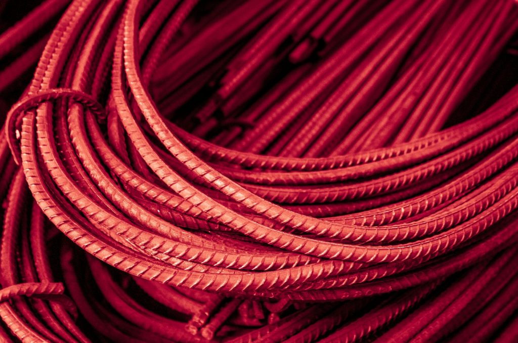 Bundled reinforcing bars close up